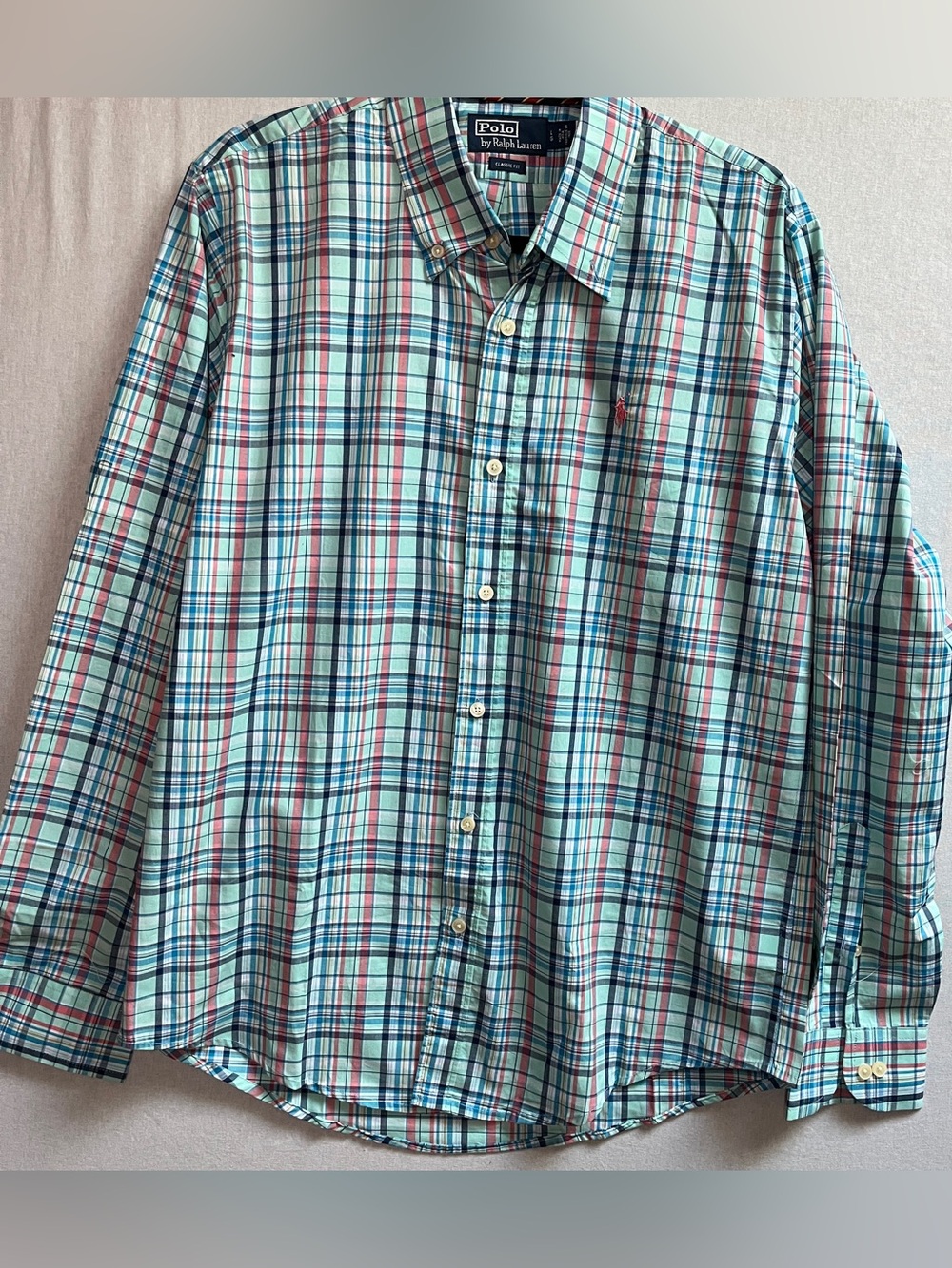 Polo Ralph Lauren Classic Fit Plaid Button Up Long Sleeve Cotton Shirt Large L